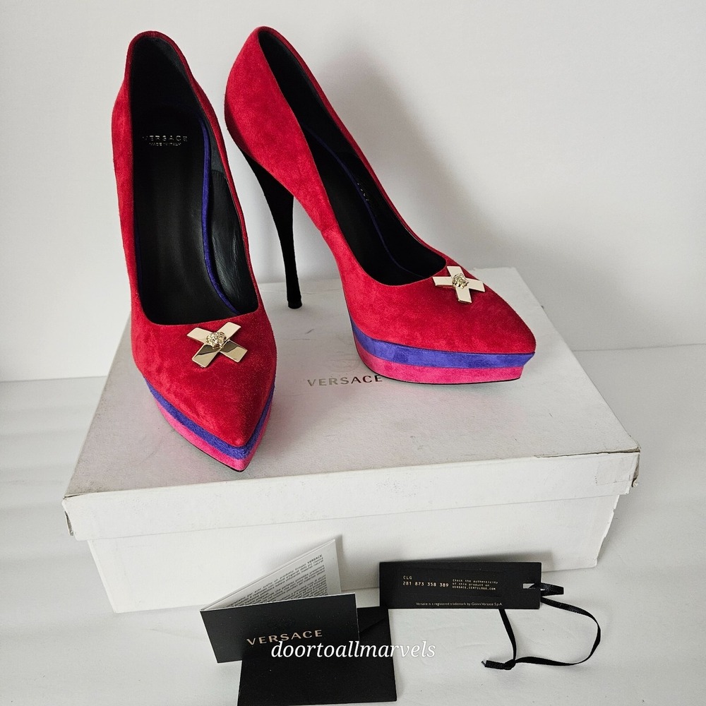 Versace Women's Suede Platforms High Heel Shoes Eros Poison Light US 9 IT39